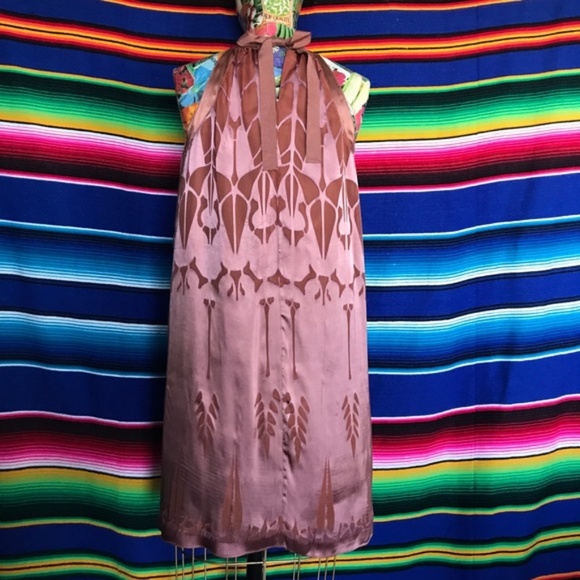 Max Studio Silk Art Deco Pattern Shift Dress Burno - Picture 4 of 7